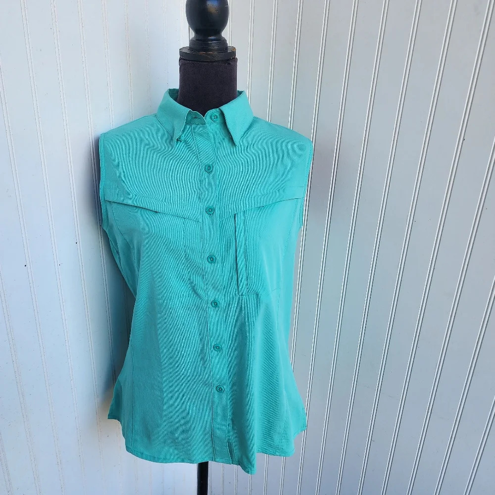 World Wide Sportsman Women's Mint Green Sleeveless Shirt Button Outdoor Sz M